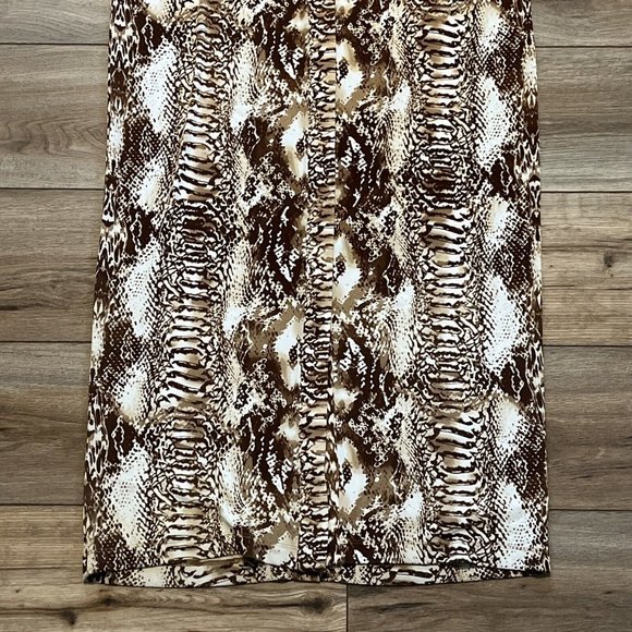 Women's Calvin Klein Maxi Dress SZ 6 Button Front Brown White Snake Print - Picture 2 of 10